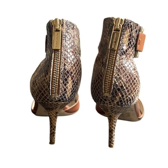 MICHAEL KORS Guiliana Faux Snake Skin Tan Leather Open Toe Sandal Heels US 6 - Picture 3 of 8